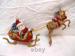 Larry Fraga Designs Rare Santa sleigh and Reindeer Christmas Ornament 1990's