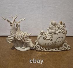 Lenox Dash Away All Santa Sleigh Prancer & Vixen Reindeer Christmas Figurines
