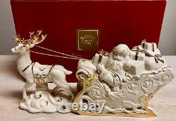 Lenox For The Holidays Porcelain Santa With Sleigh and Reindeer 24k Trim NIB