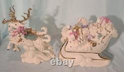 Lenox Holiday Delivery Candlesticks Santa's Sleigh & Reindeer Figures 2002 LE