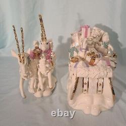 Lenox Holiday Delivery Candlesticks Santa's Sleigh & Reindeer Figures 2002 LE