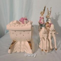 Lenox Holiday Delivery Candlesticks Santa's Sleigh & Reindeer Figures 2002 LE