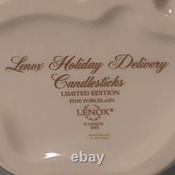 Lenox Holiday Delivery Candlesticks Santa's Sleigh & Reindeer Figures 2002 LE