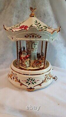 Lenox Musical Carousel Centerpiece. Santa In His Sled And Reindeer. 1999