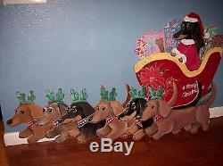 Life Size Weenie Dog Christmas Sleigh Set Reindeer Santa Yard Art Hand Painted