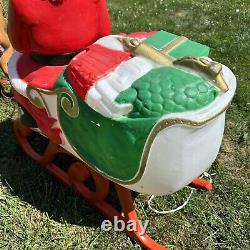 Light Up Santa Claus On A Sleigh Blow Mold With Reindeer Yard Holiday Decor Rare
