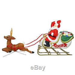 Light-Up Santa Sleigh Reindeer Christmas Decoration Outdoor Blowmold Art Vintage