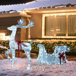 Lighted Christmas Decorations Outdoor, Pre-Lit 3D Santa Sleigh Reindeer with 100