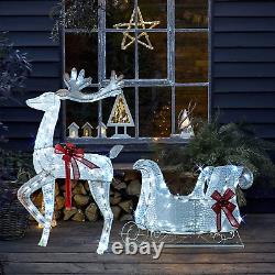 Lighted Christmas Decorations Outdoor, Pre-Lit 3D Santa Sleigh Reindeer with 100