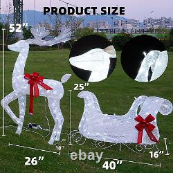 Lighted Christmas Decorations Outdoor, Pre-Lit 3D Santa Sleigh Reindeer with 100