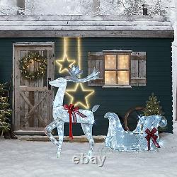 Lighted Christmas Decorations Outdoor, Pre-Lit 3D Santa Sleigh Reindeer with 100