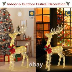 Lighted Christmas Reindeer Outdoor Decorations, Weather Proof 4ft Santa's Sleigh