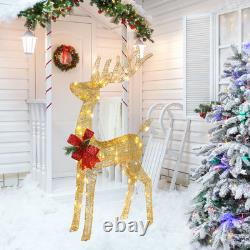 Lighted Christmas Reindeer Outdoor Decorations, Weather Proof 4ft Santa's Sleigh