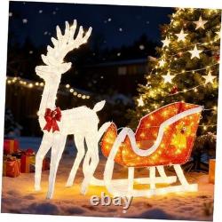 Lighted Christmas Reindeer & Santa Sleigh Set, White Reindeer-Red Santa Sleigh