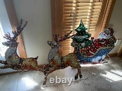 Lighted Holographic Santa Sleigh Reindeer Outdoor Vtg Christmas Lights Apx 7