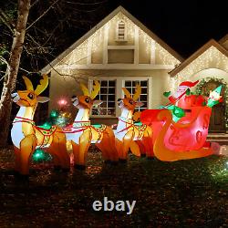 Lighted Inflatable Christmas Decor Prop 12 FT Long Santa Claus Sleigh & Reindeer