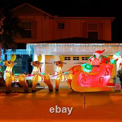 Lighted Inflatable Christmas Decor Prop 12 FT Long Santa Claus Sleigh & Reindeer