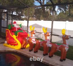 Lighted Inflatable Christmas Decor Prop 12 FT Long Santa Claus Sleigh & Reindeer