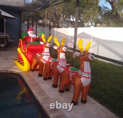 Lighted Inflatable Christmas Decor Prop 12 FT Long Santa Claus Sleigh & Reindeer