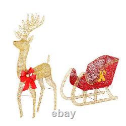 Lighted Santa Sleigh Outdoor Reindeer Xmas Décor with 210 Warm White LED Lights