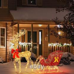 Lighted Santa Sleigh Outdoor Reindeer Xmas Décor with 210 Warm White LED Lights