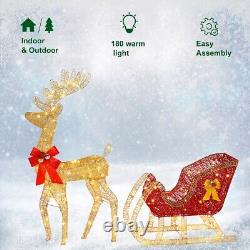 Lighted Santa Sleigh Outdoor Reindeer Xmas Décor with 210 Warm White LED Lights