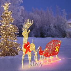 Lighted Santa Sleigh Outdoor Reindeer Xmas Décor with 210 Warm White LED Lights