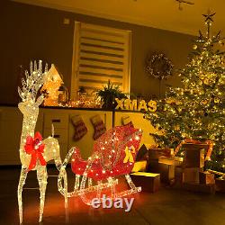 Lighted Santa Sleigh Outdoor Reindeer Xmas Décor with 210 Warm White LED Lights