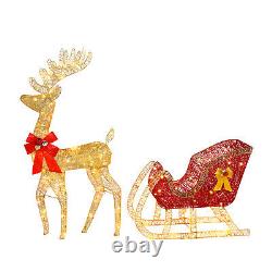 Lighted Santa Sleigh Outdoor Reindeer Xmas Décor with 210 Warm White LED Lights