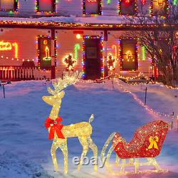 Lighted Santa Sleigh Outdoor Reindeer Xmas Décor with 210 Warm White LED Lights