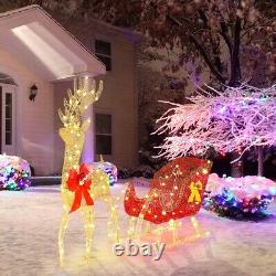 Lighted Santa Sleigh Outdoor Reindeer Xmas Décor with 210 Warm White LED Lights
