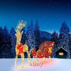 Lighted Santa Sleigh Outdoor Reindeer Xmas Décor with 210 Warm White LED Lights