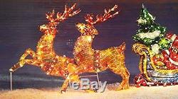Lighted Santa Sleigh Reindeer Outdoor Holographic Sculpture Christmas Decoration