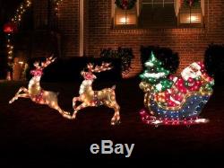 Lighted Santa Sleigh with Reindeer Christmas Yard Decor (New) FREE SHIPPING