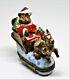 Limoges Box Christmas Santa Claus Teddy Bear Sleigh & Reindeer Peint Main