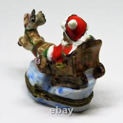 Limoges Box Christmas Santa Claus Teddy Bear Sleigh & Reindeer Peint Main