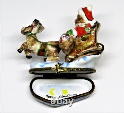 Limoges Box Christmas Santa Claus Teddy Bear Sleigh & Reindeer Peint Main Limoges Box Christmas Santa Claus Teddy Bear Sleigh & Reindeer Peint Main