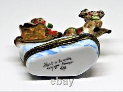 Limoges Box Christmas Santa Claus Teddy Bear Sleigh & Reindeer Peint Main