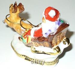 Limoges France Box Christmas Santa Claus Teddy Bear Sleigh & Reindeer Le