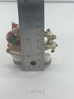 Limoges France Trinket Box Teddy Bear Santa on Sleigh with Reindeer Peint Main