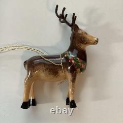 Limoges Porcelain Reindeer Collectible Piece From Santa In Sleigh With Reindeer