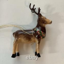 Limoges Porcelain Reindeer Collectible Piece From Santa In Sleigh With Reindeer