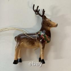 Limoges Porcelain Reindeer Collectible Piece From Santa In Sleigh With Reindeer