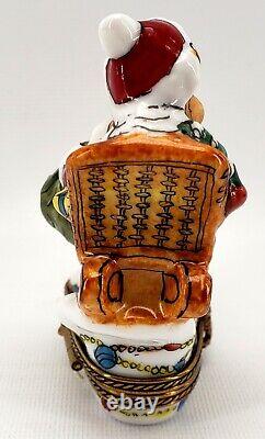 Limoges Teddy Bear Santa in Sleigh Reindeer Trinket Box France Peint Main Hinged