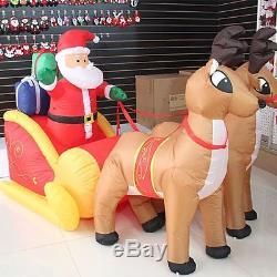 Long Christmas Inflatable Santa on Sleigh 2 Reindeer Yard Decoration Supplies