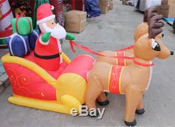 Long Christmas Inflatable Santa on Sleigh 2 Reindeer Yard Decoration Supplies