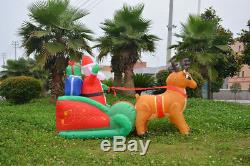 Long Christmas Inflatable Santa on Sleigh 2 Reindeer Yard Decoration Supplies
