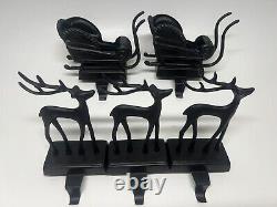 Lot Of 5 Pottery Barn Santa's Sleigh Stag Deer Bronze Metal Stocking Holder Rare