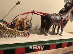 Lou Schifferl Midwest Cannon Falls Large Santa Sleigh Reindeer Folk Carved Rare