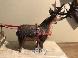 Lou Schifferl Midwest Cannon Falls Large Santa Sleigh Reindeer Folk Carved Rare